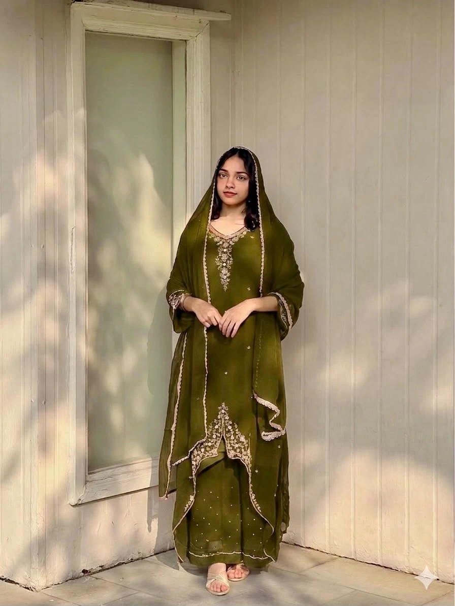 Designer Party Wear Top Palazzo & Dupatta Set
