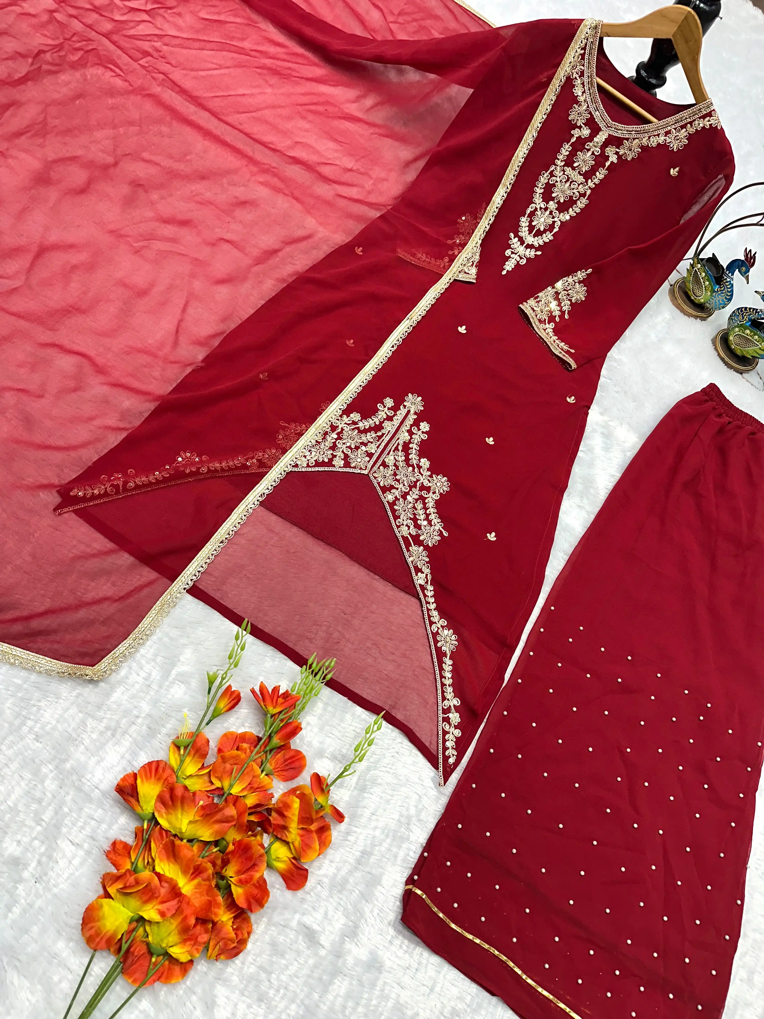 Designer Party Wear Top Palazzo & Dupatta Set