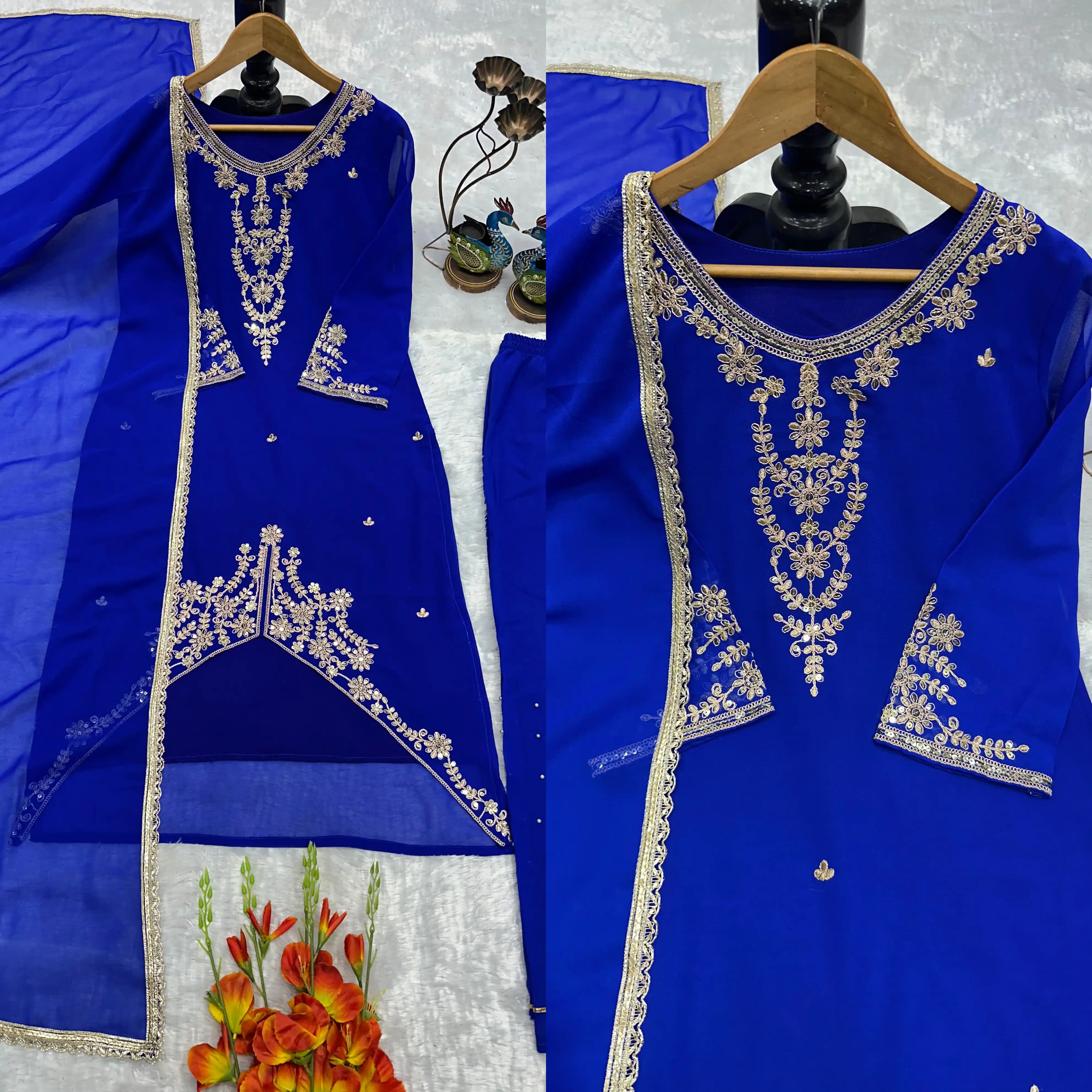 Designer Party Wear Top Palazzo & Dupatta Set