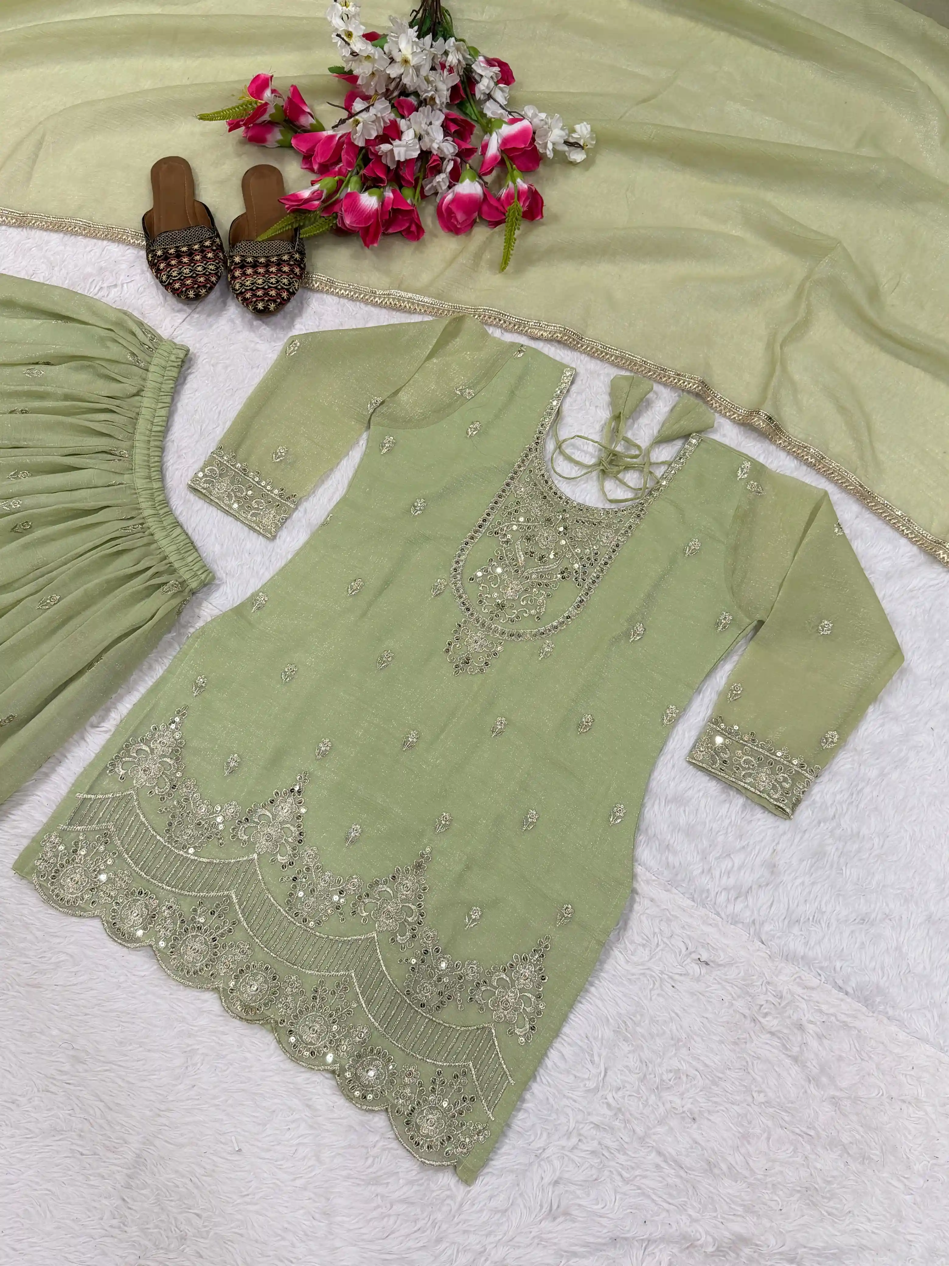 Designer Party Wear Top Sharara Palazzo & Dupatta Set