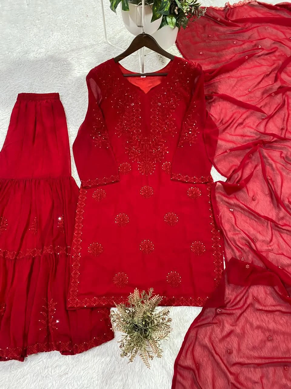 Designer Party & Wedding Wear Sequence Embroidered Sharara Set