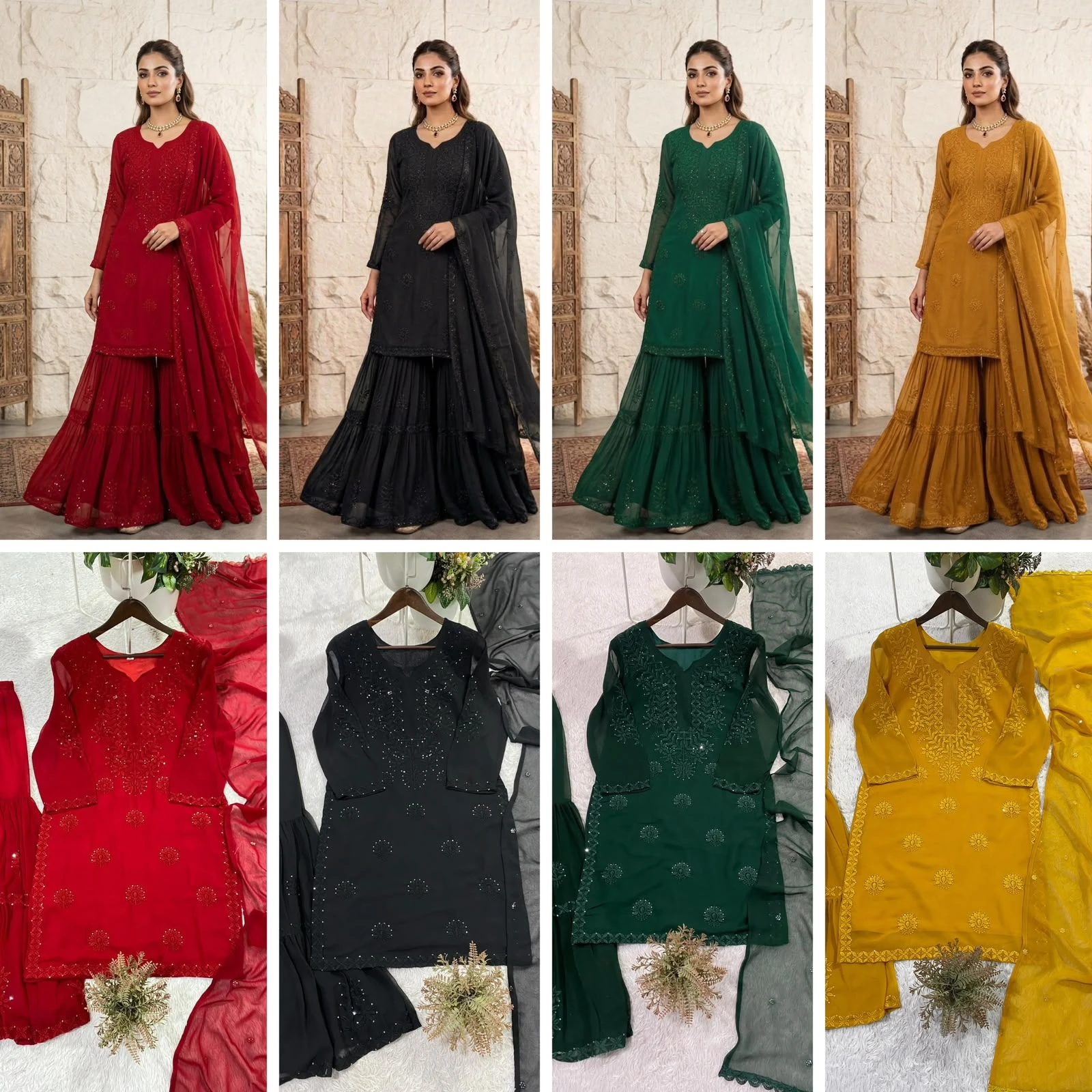 Designer Party & Wedding Wear Sequence Embroidered Sharara Set