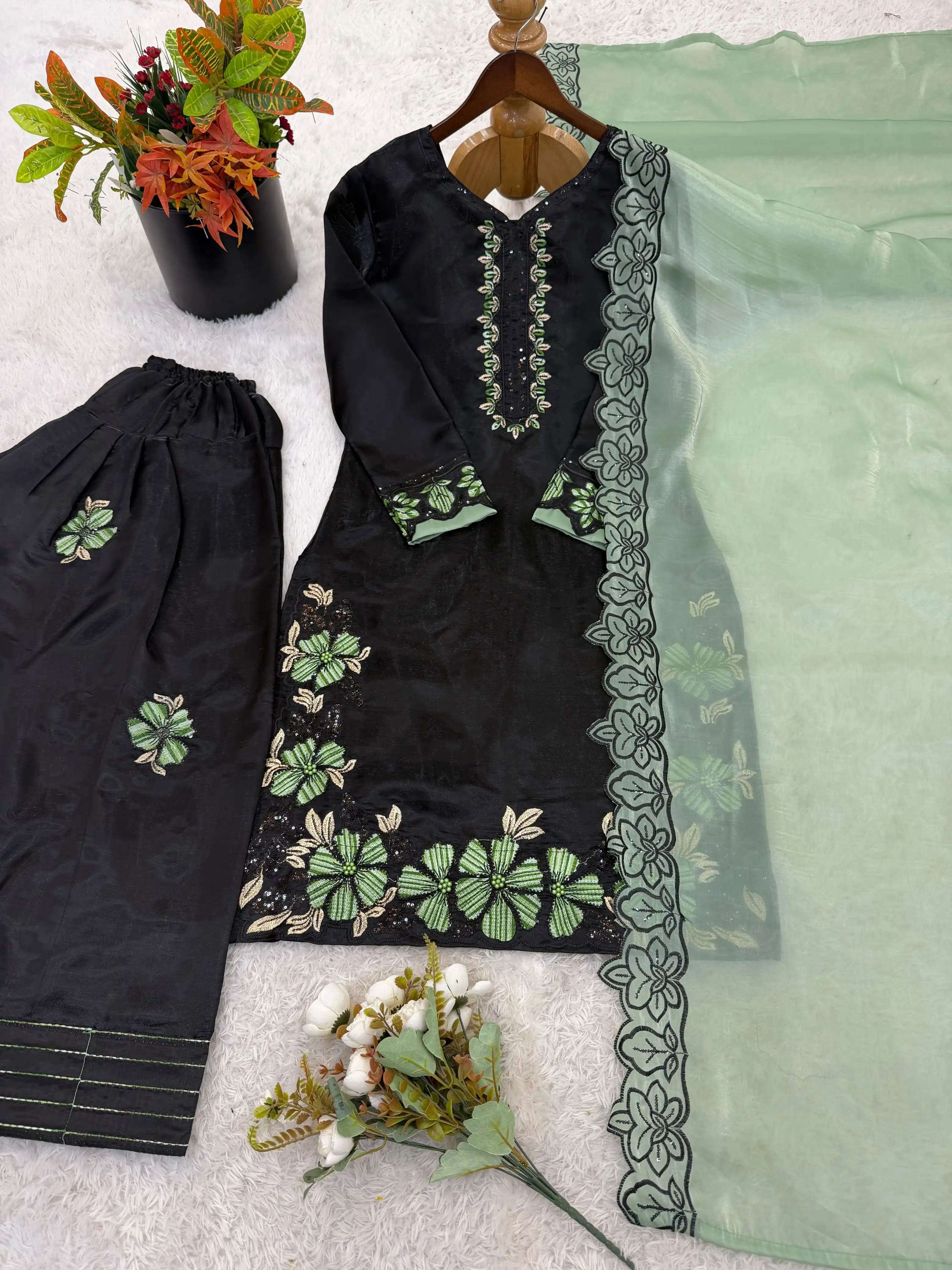 Designer Roman Glass Silk Farshi Pant Set
