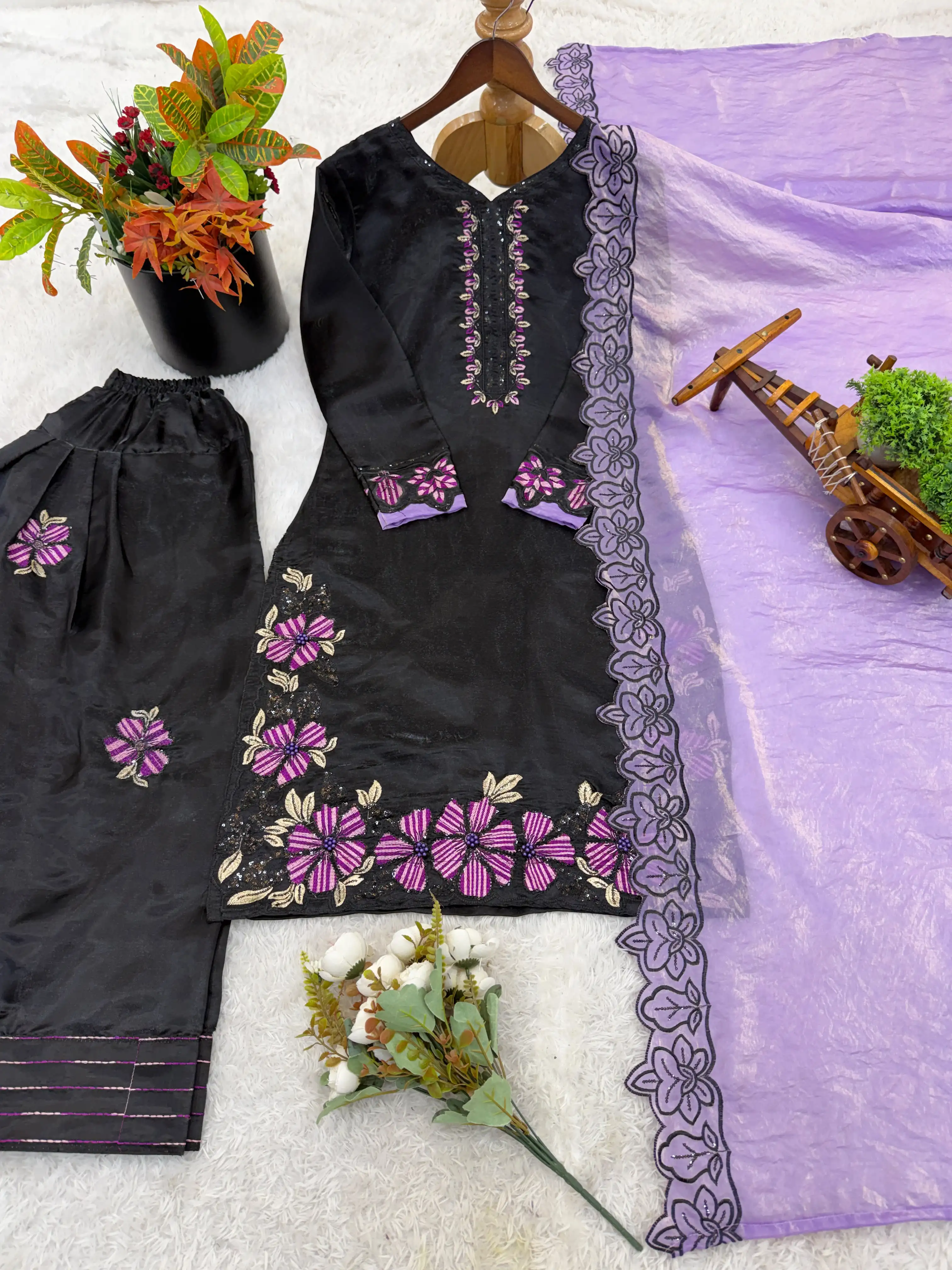 Designer Roman Glass Silk Farshi Pant Set