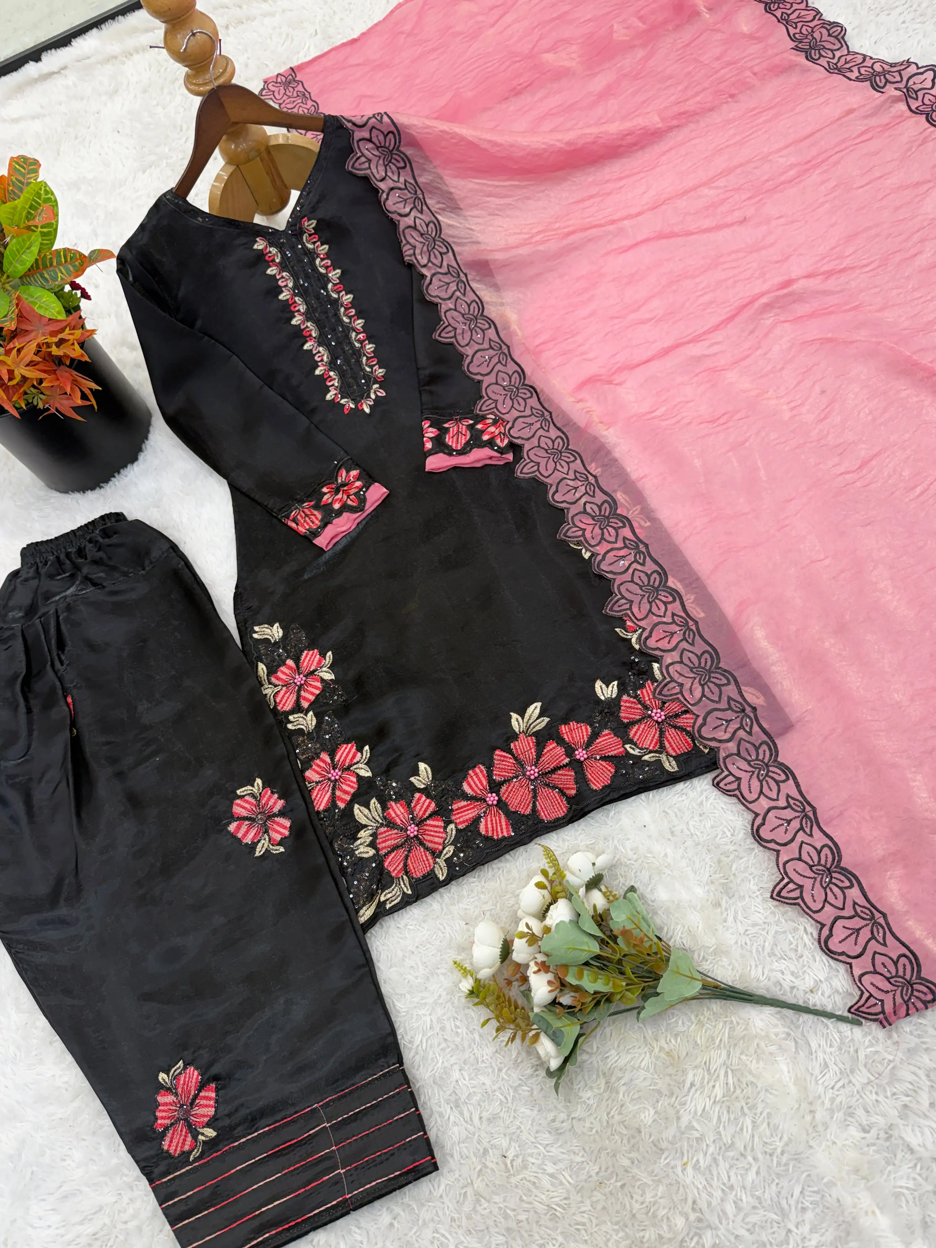 Designer Roman Glass Silk Farshi Pant Set