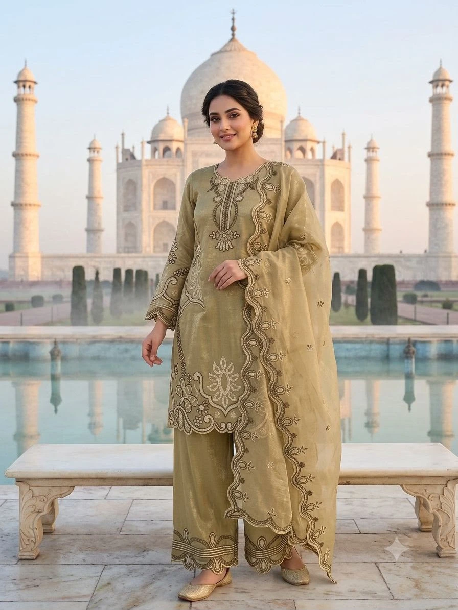 Designer Wedding Wear Cut Work Palazzo Suit Set