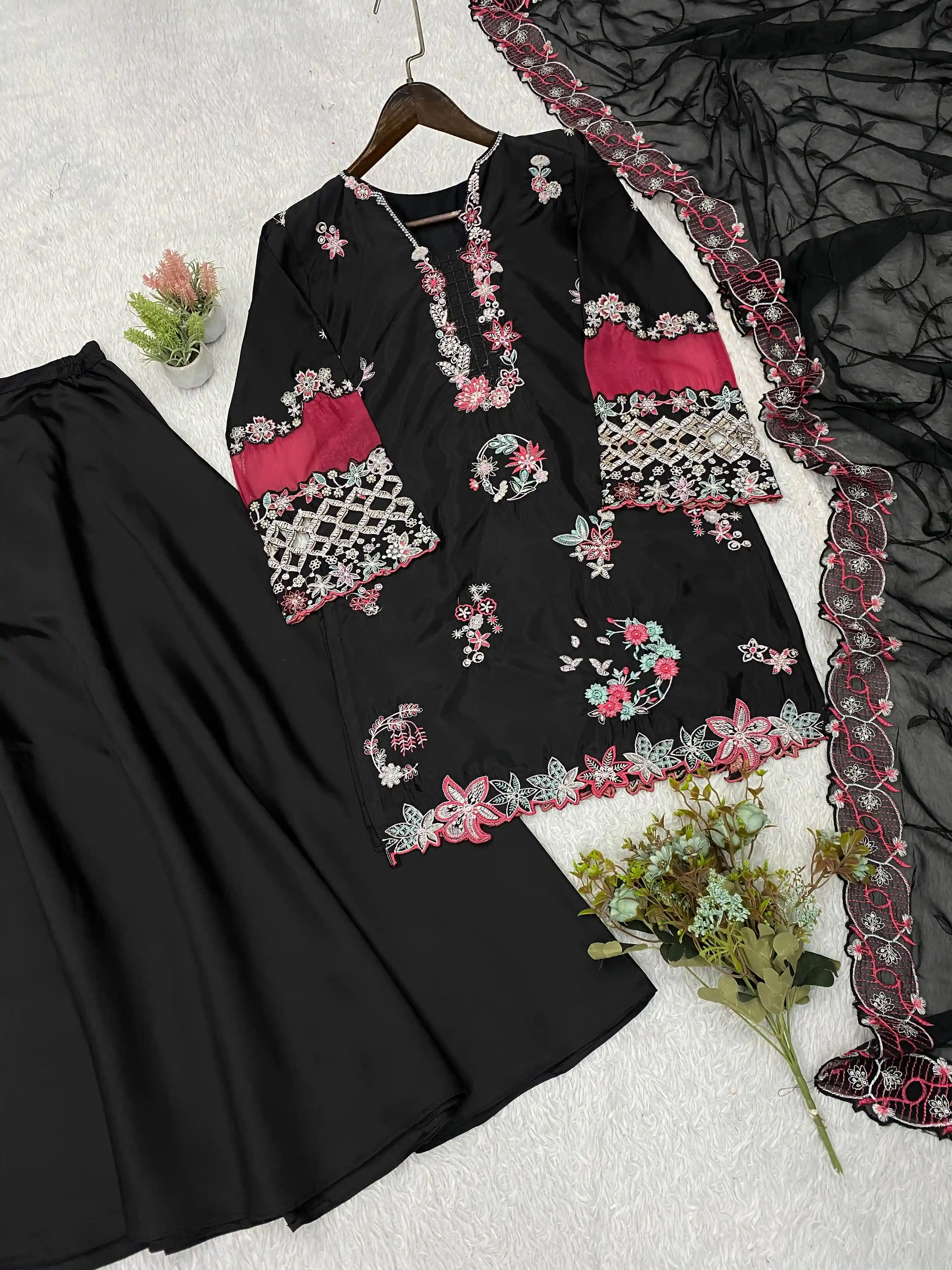Designer Wedding Wear Sequence Embroidered Palazzo Set