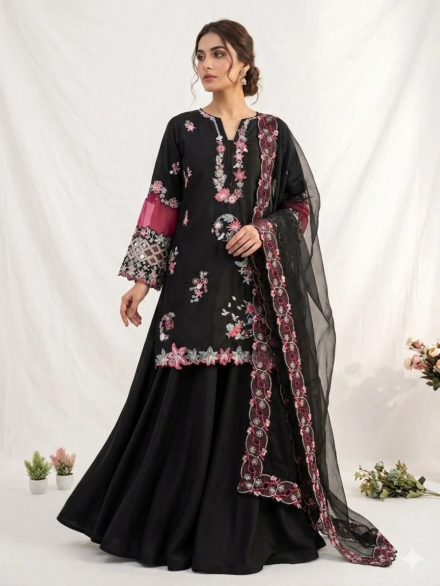 Designer Wedding Wear Sequence Embroidered Palazzo Set