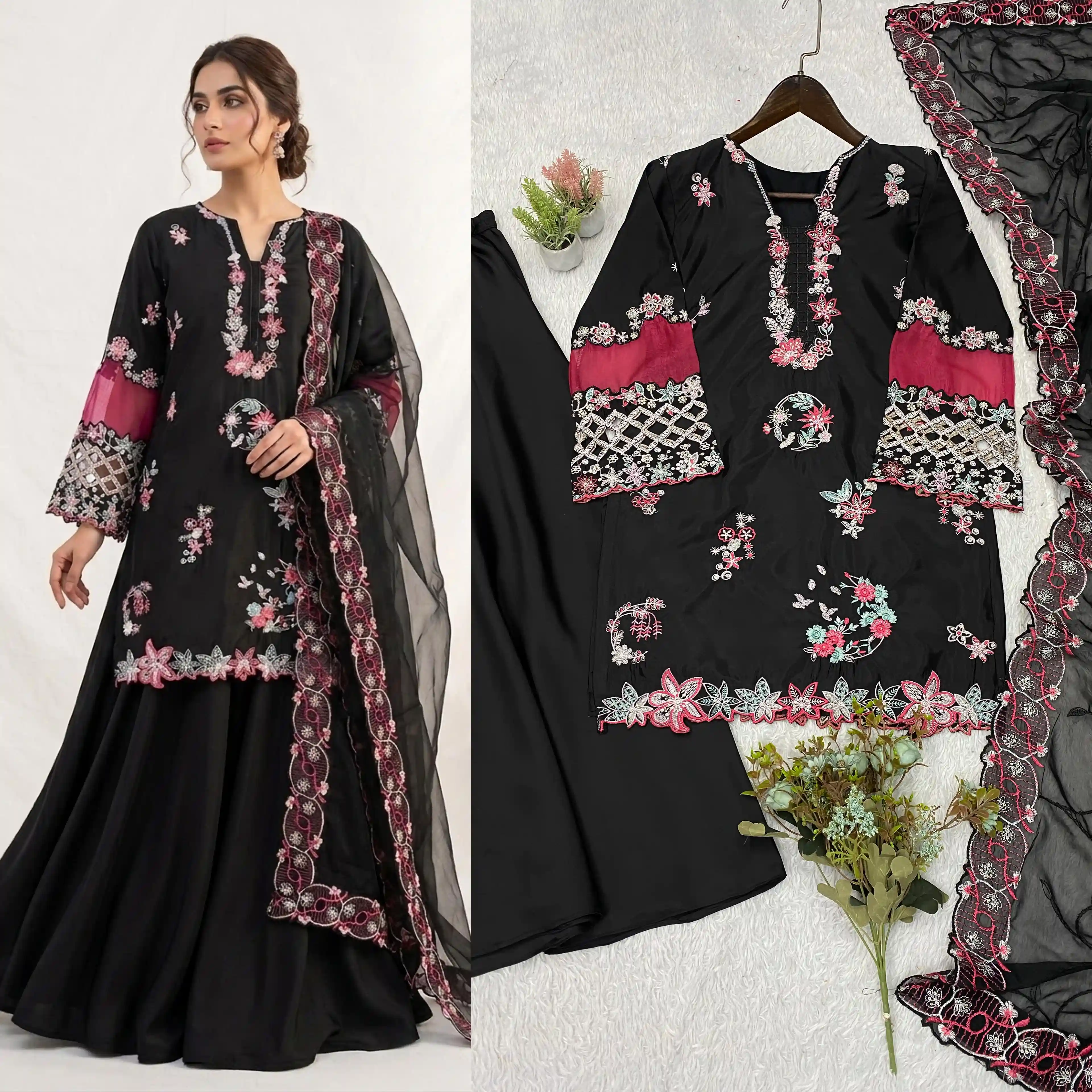 Designer Wedding Wear Sequence Embroidered Palazzo Set
