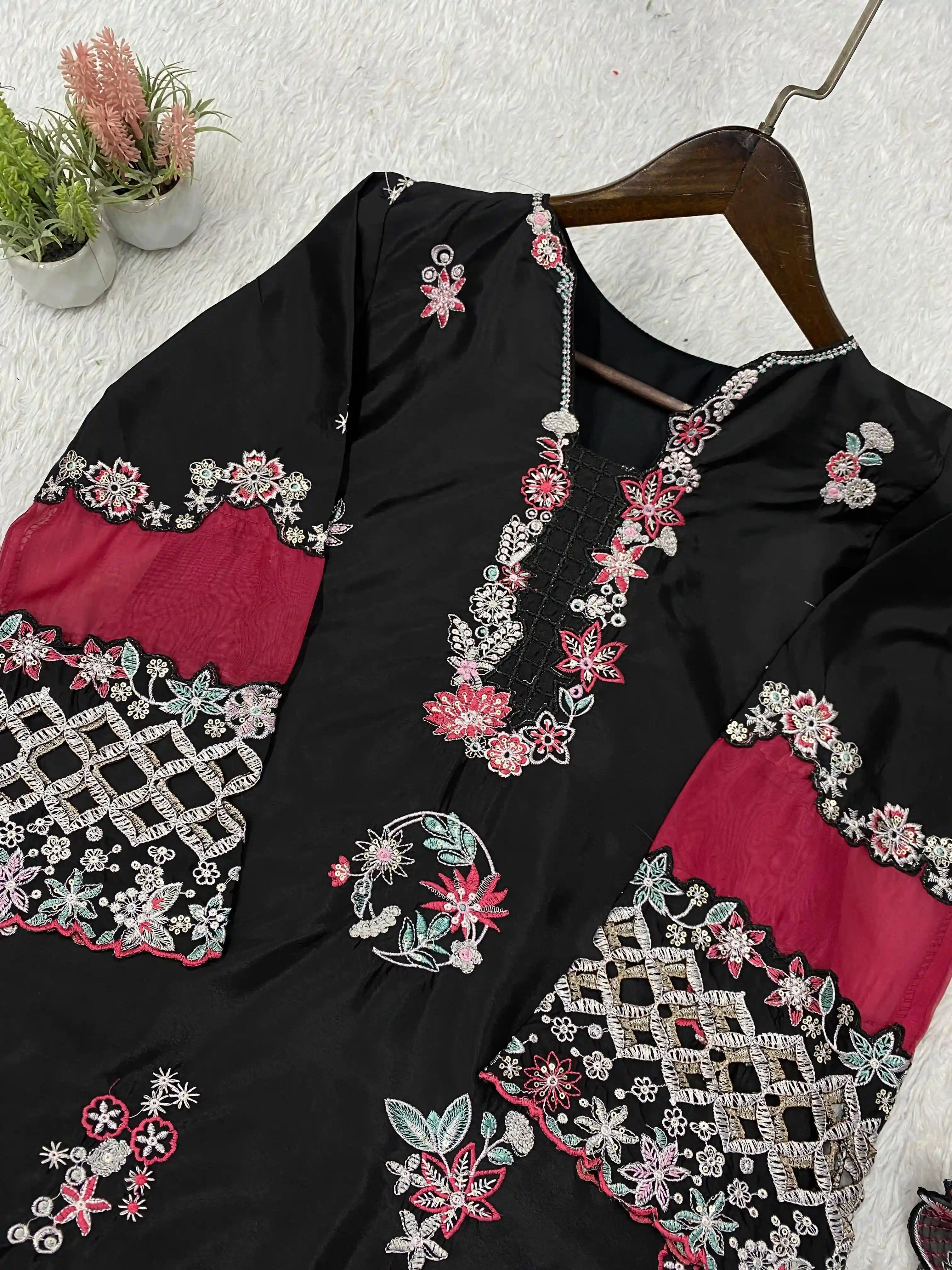 Designer Wedding Wear Sequence Embroidered Palazzo Set