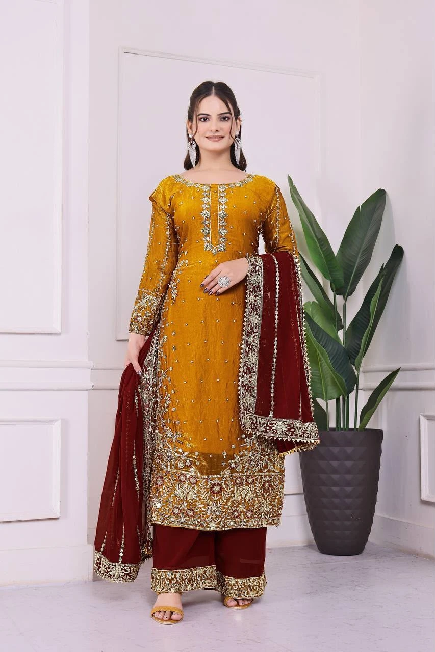 Eid Special Fancy Top Palazzo & Dupatta Set