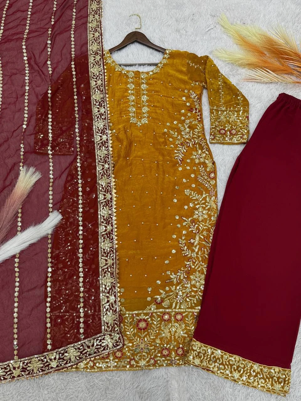 Eid Special Fancy Top Palazzo & Dupatta Set