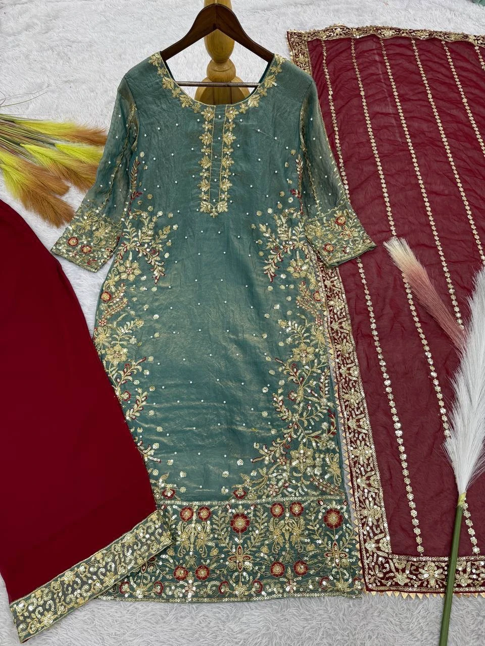 Eid Special Fancy Top Palazzo & Dupatta Set