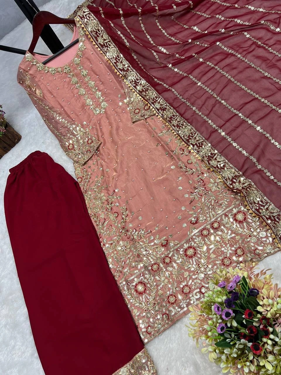 Eid Special Fancy Top Palazzo & Dupatta Set