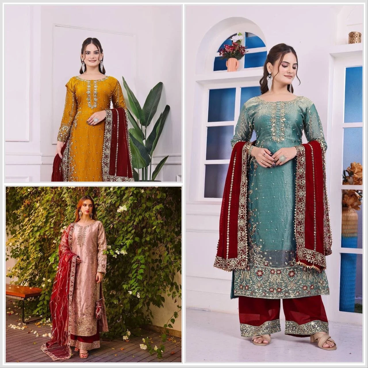 Eid Special Fancy Top Palazzo & Dupatta Set
