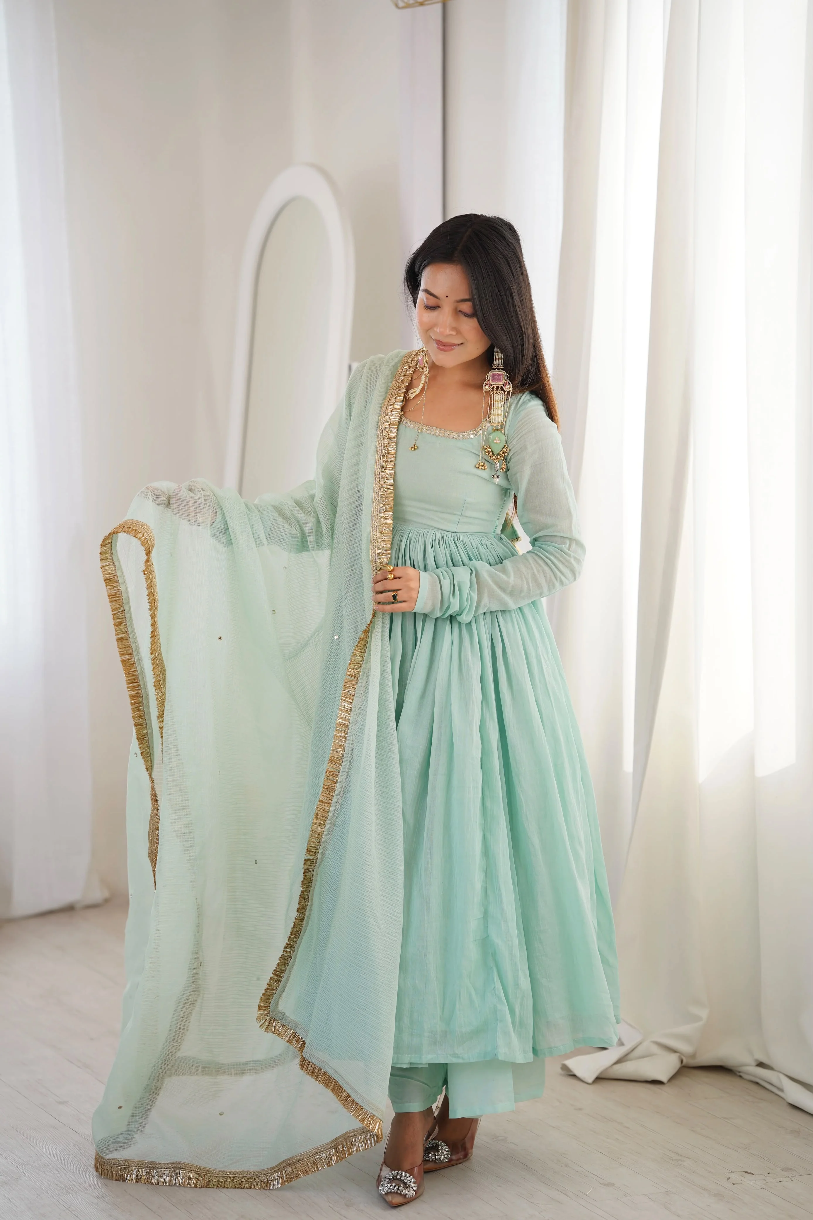 Elegant Designer Anarkali Three Piece Set