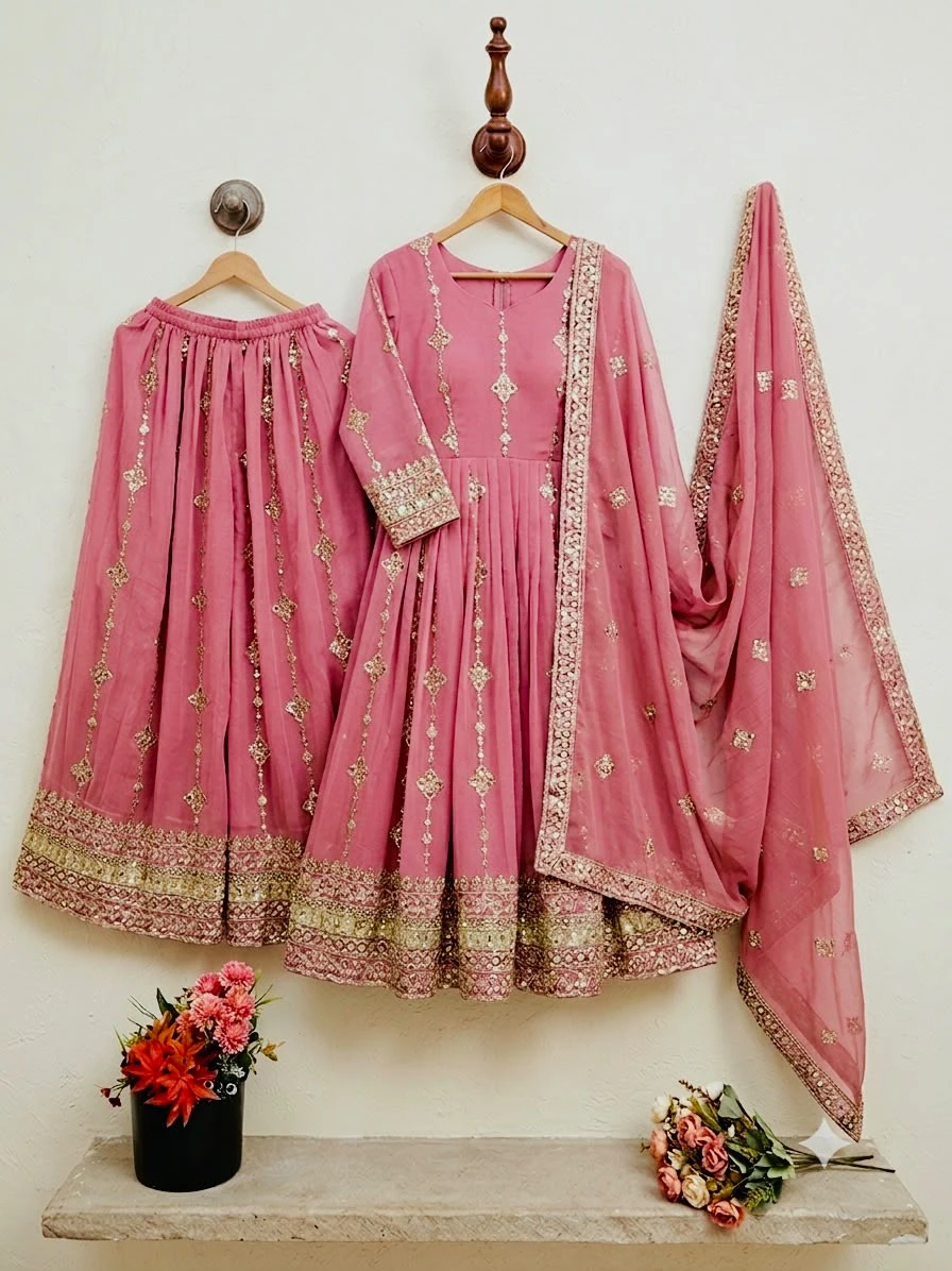 Elegant Heavy Embroidered Sequence Work Suit Set