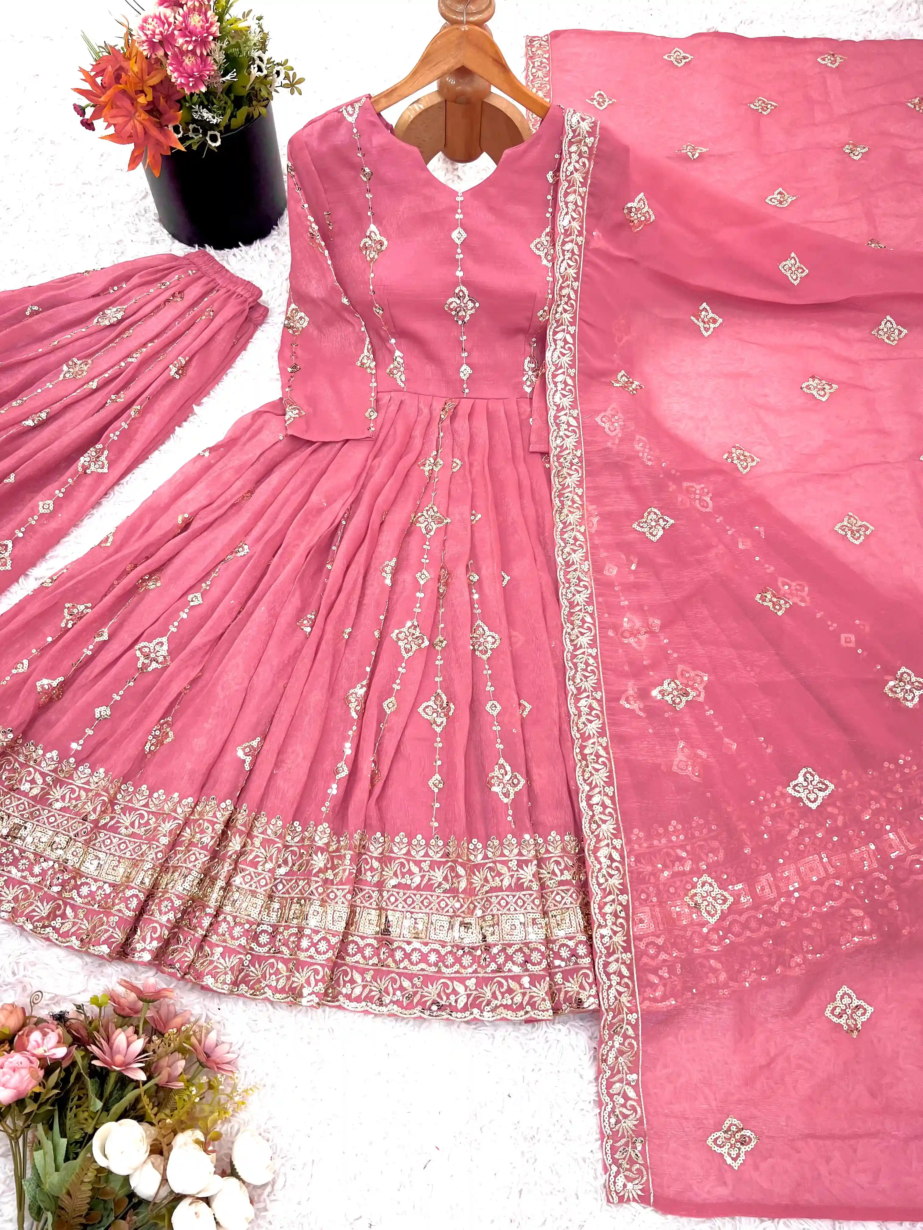 Elegant Heavy Embroidered Sequence Work Suit Set