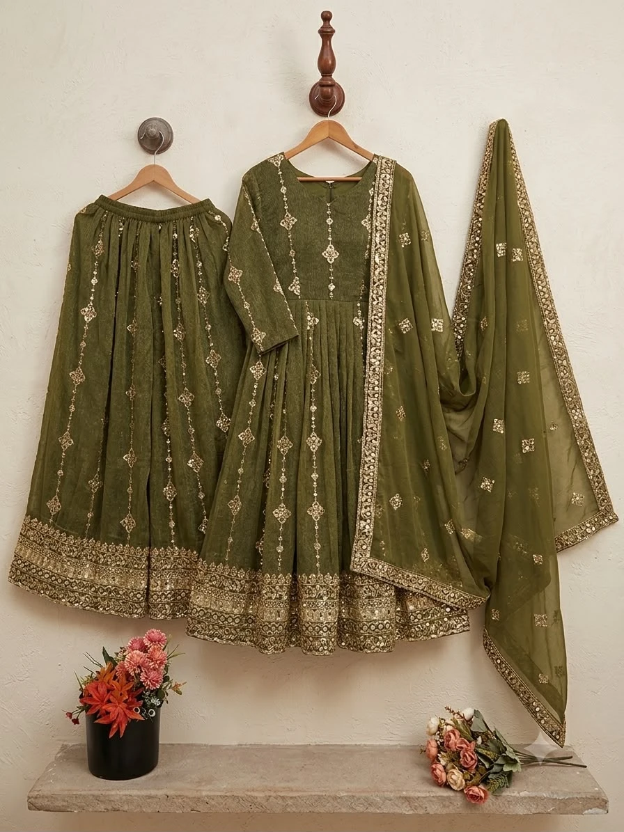 Elegant Heavy Embroidered Sequence Work Suit Set