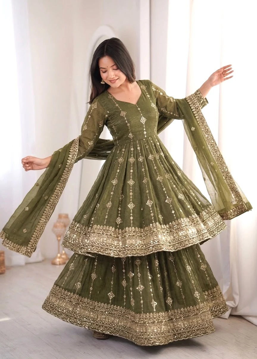 Elegant Heavy Embroidered Sequence Work Suit Set
