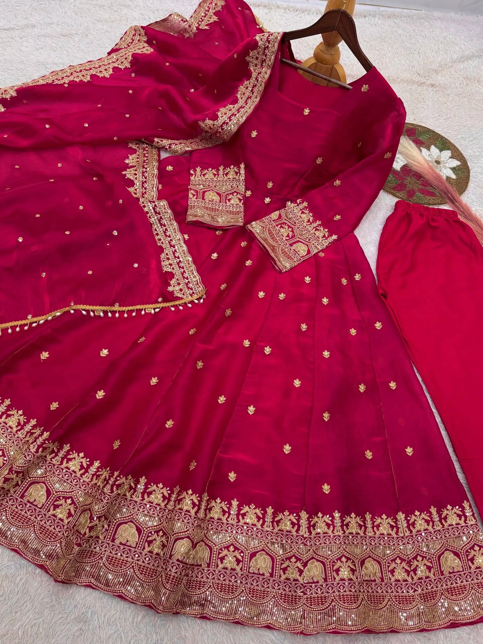 Fandy Satin Silk Designer Anarkali Three Piece Set