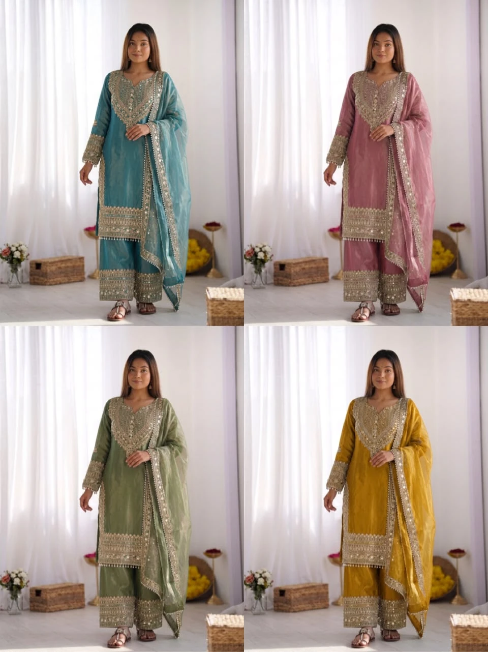 Fendy Silk Embroidered Sharara Suit Set