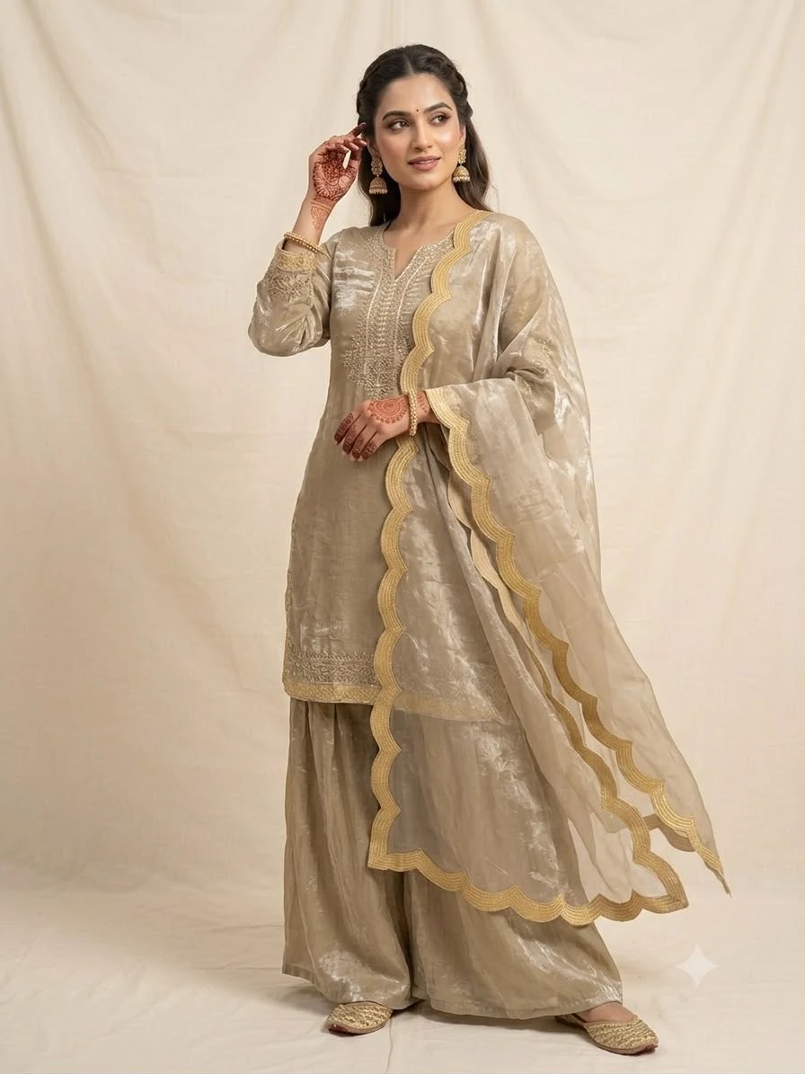 Fendy Silk Mirror Work Sharara Palazzo Set