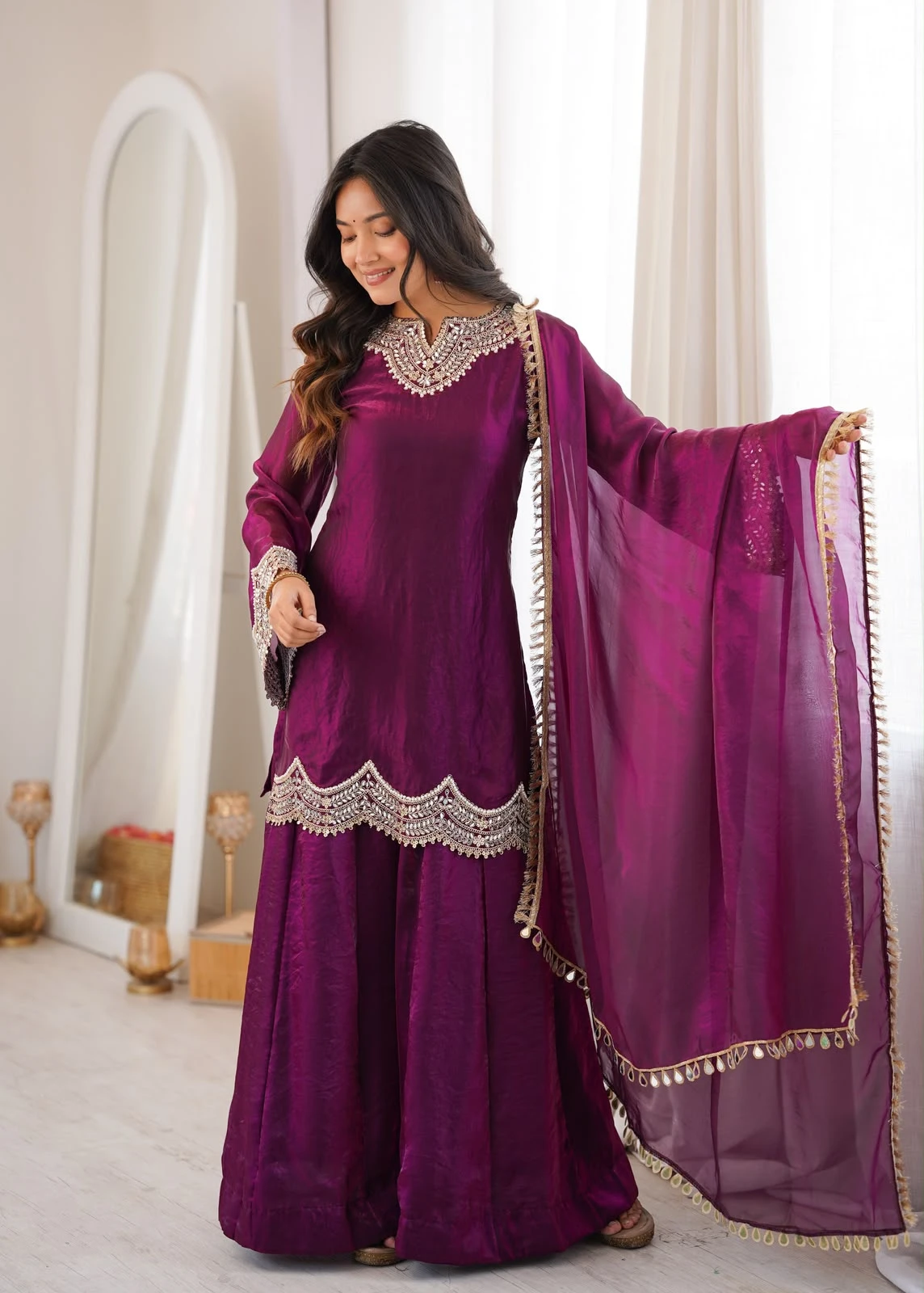 Fendy Silk Sharara Palazzo & Dupatta Set