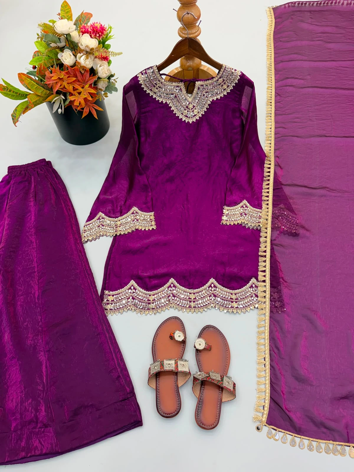 Fendy Silk Sharara Palazzo & Dupatta Set