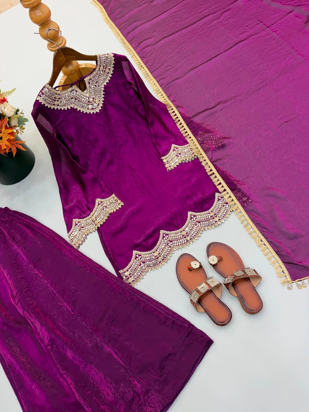 Fendy Silk Sharara Palazzo & Dupatta Set