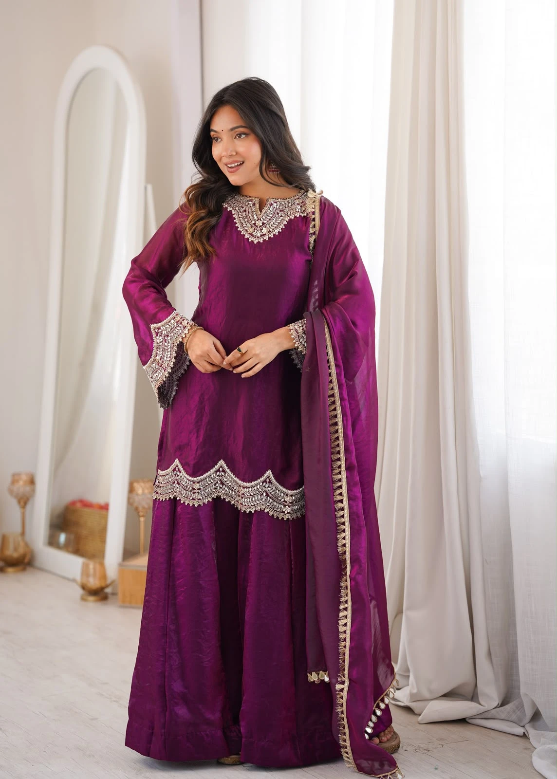 Fendy Silk Sharara Palazzo & Dupatta Set