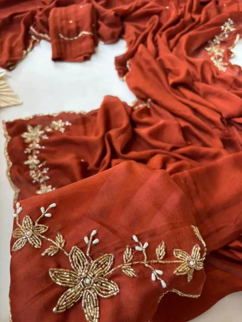Floral Handwork Ah Rangoli Crush Embroidered Saree Collection