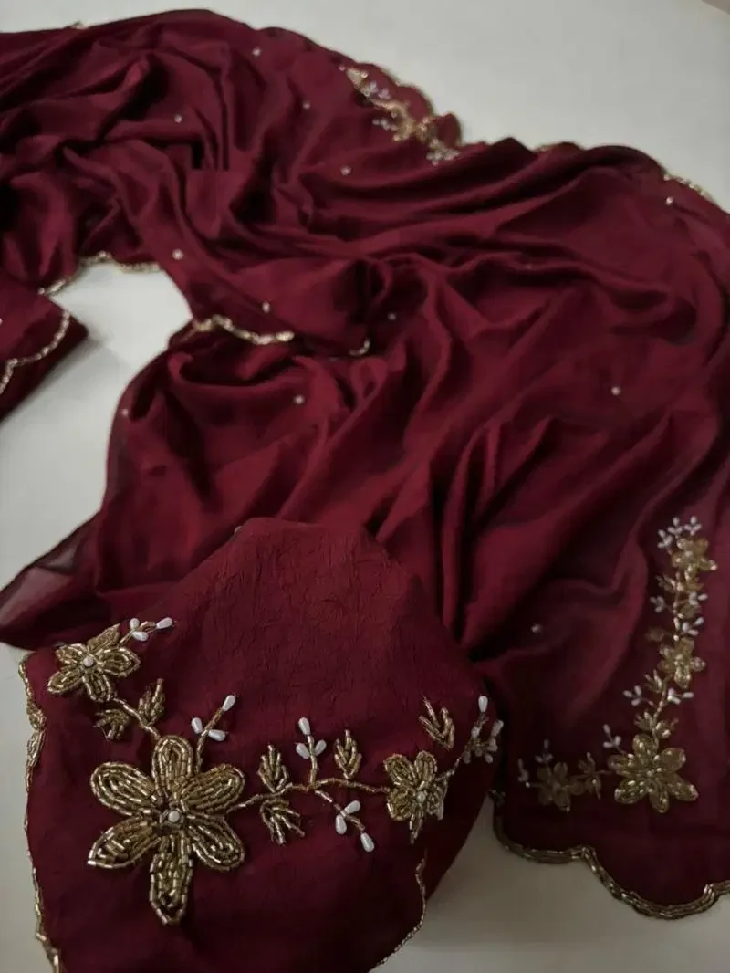 Floral Handwork Ah Rangoli Crush Embroidered Saree Collection