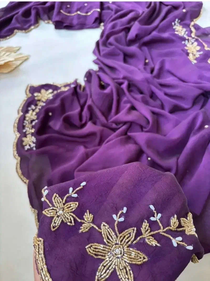 Floral Handwork Ah Rangoli Crush Embroidered Saree Collection