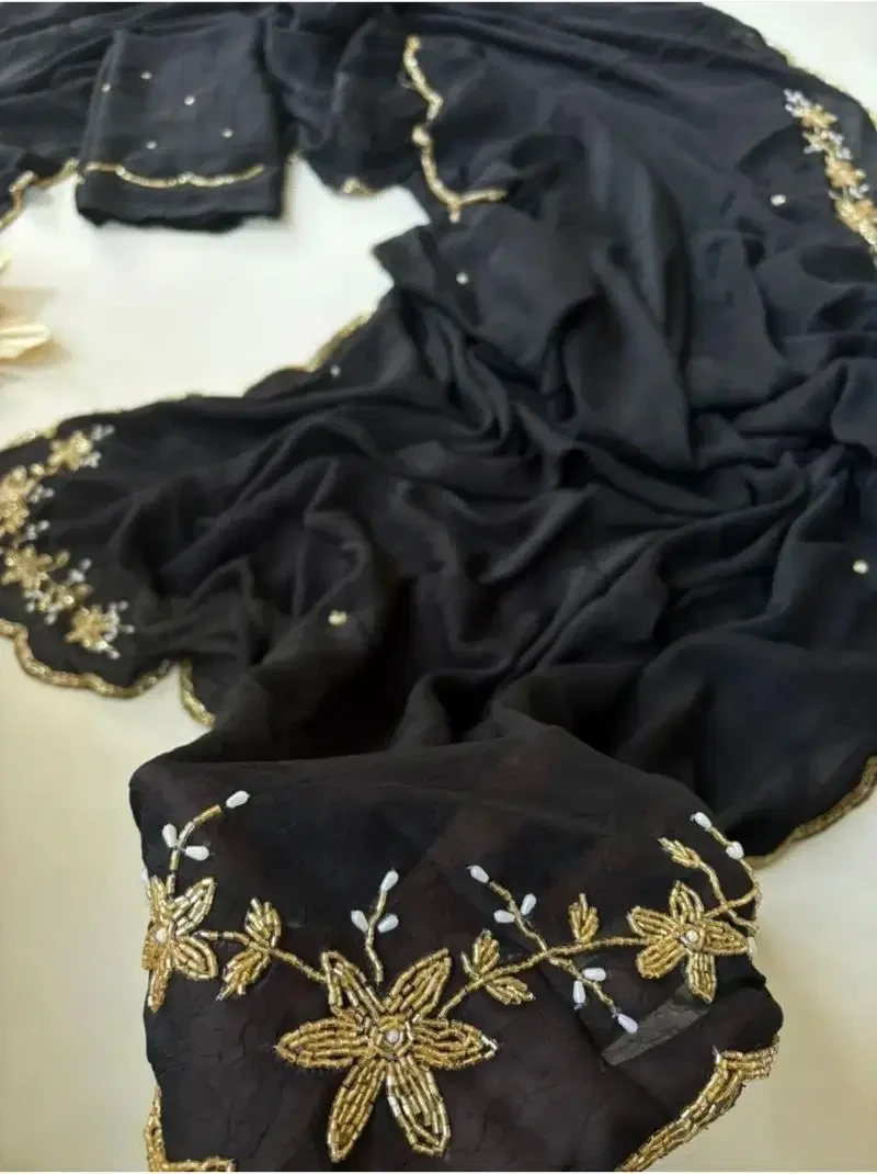 Floral Handwork Ah Rangoli Crush Embroidered Saree Collection