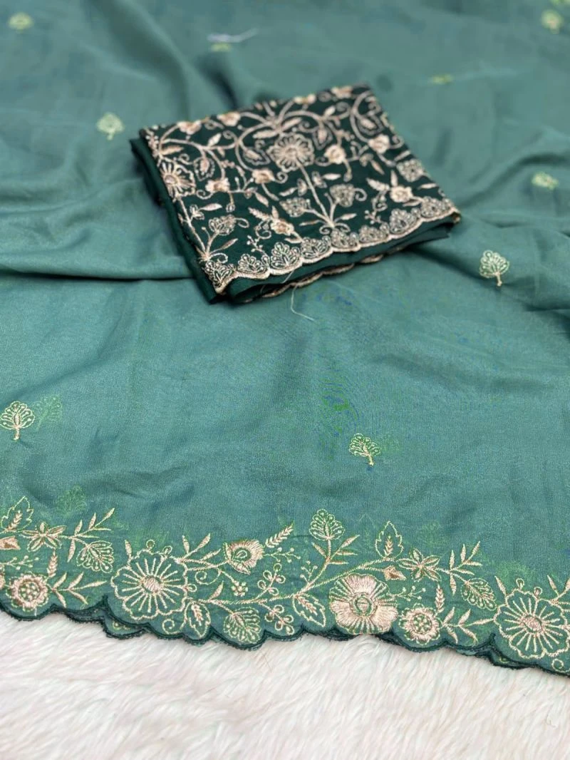 Floral Thread Ah Star Georgette Embroidered Saree Collection