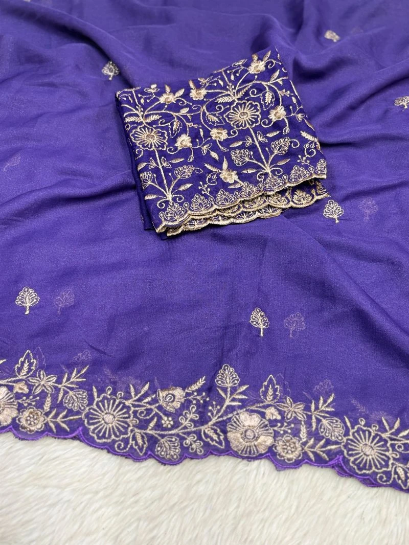 Floral Thread Ah Star Georgette Embroidered Saree Collection