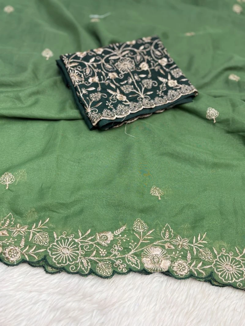 Floral Thread Ah Star Georgette Embroidered Saree Collection
