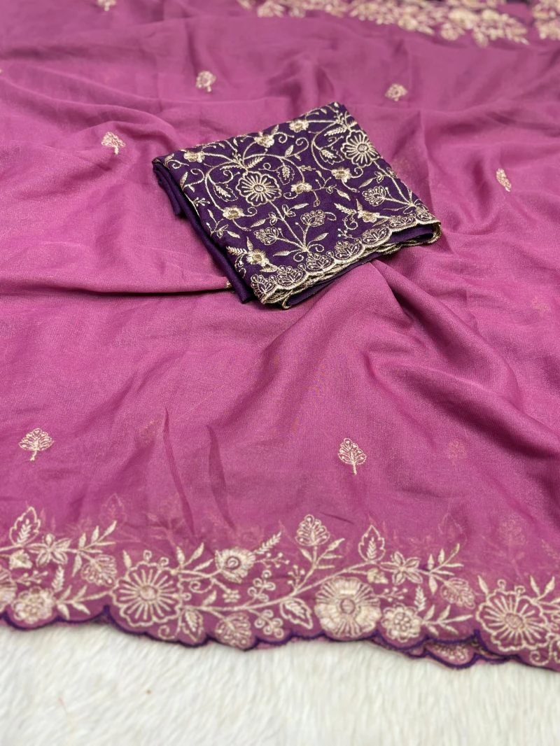 Floral Thread Ah Star Georgette Embroidered Saree Collection