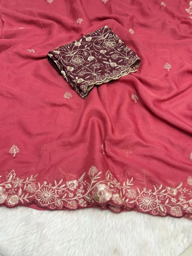Floral Thread Ah Star Georgette Embroidered Saree Collection