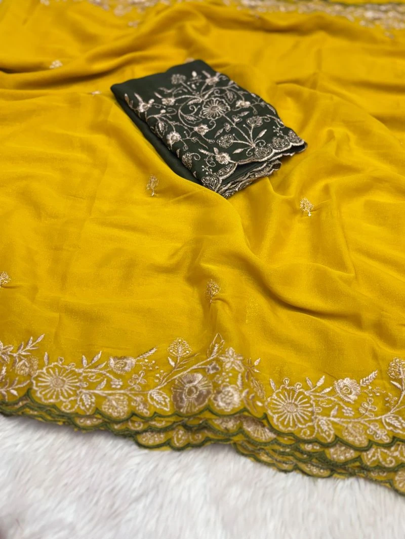Floral Thread Ah Star Georgette Embroidered Saree Collection