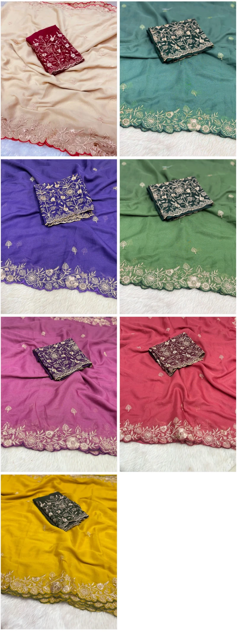 Floral Thread Ah Star Georgette Embroidered Saree Collection