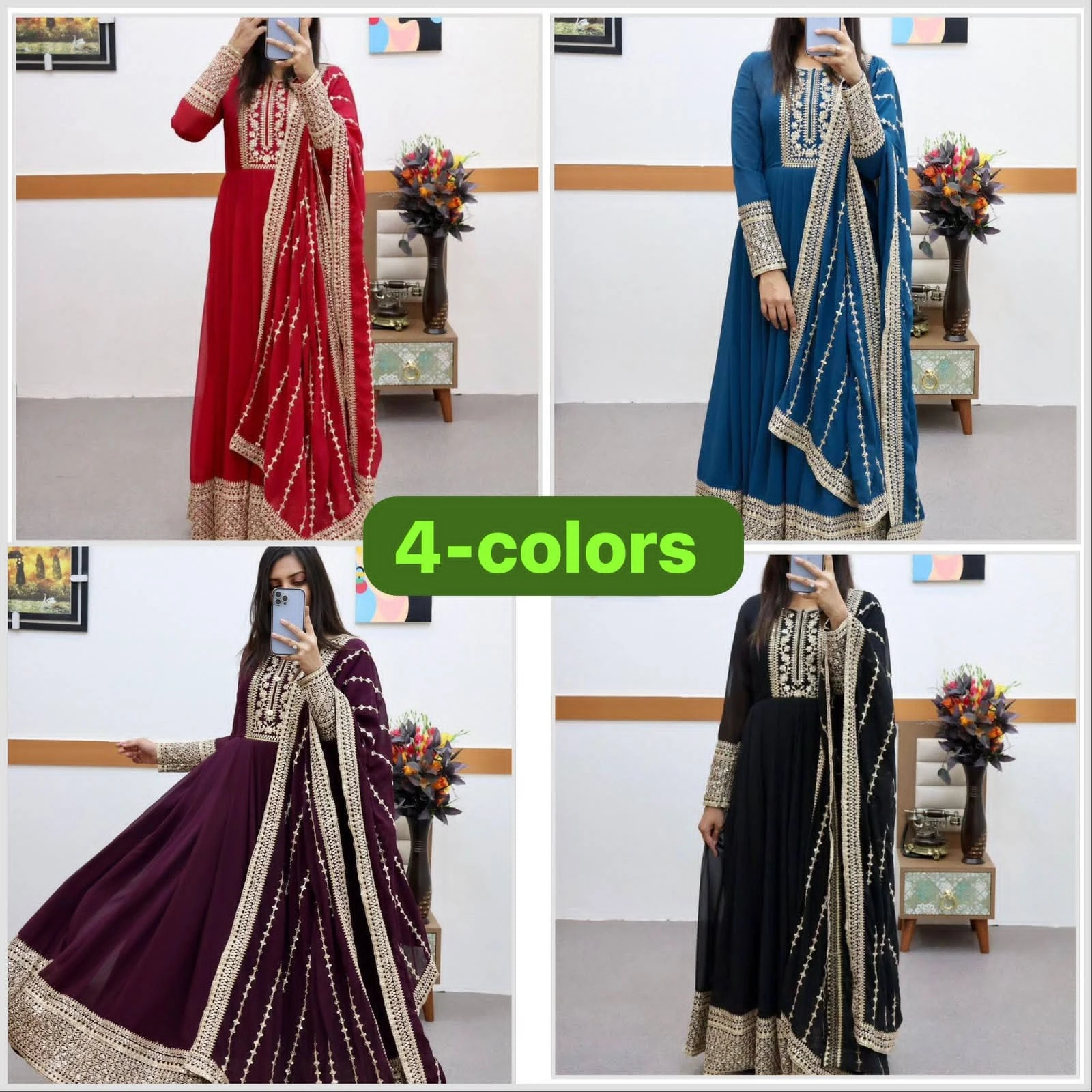 Fox Georgette Embroidered Gown with Dupatta