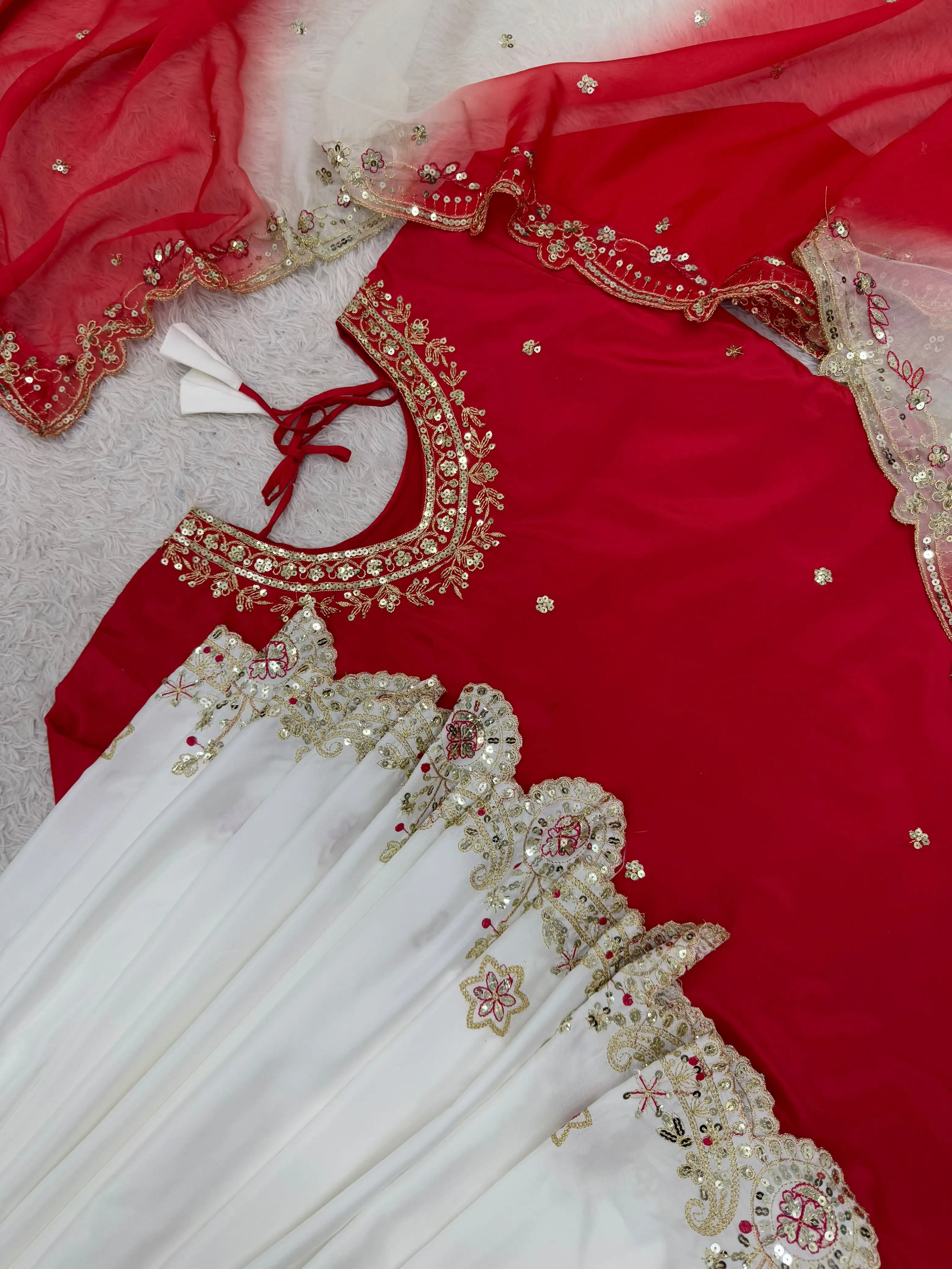 French Crepe Embroidered Top Palazzo & Dupatta Set