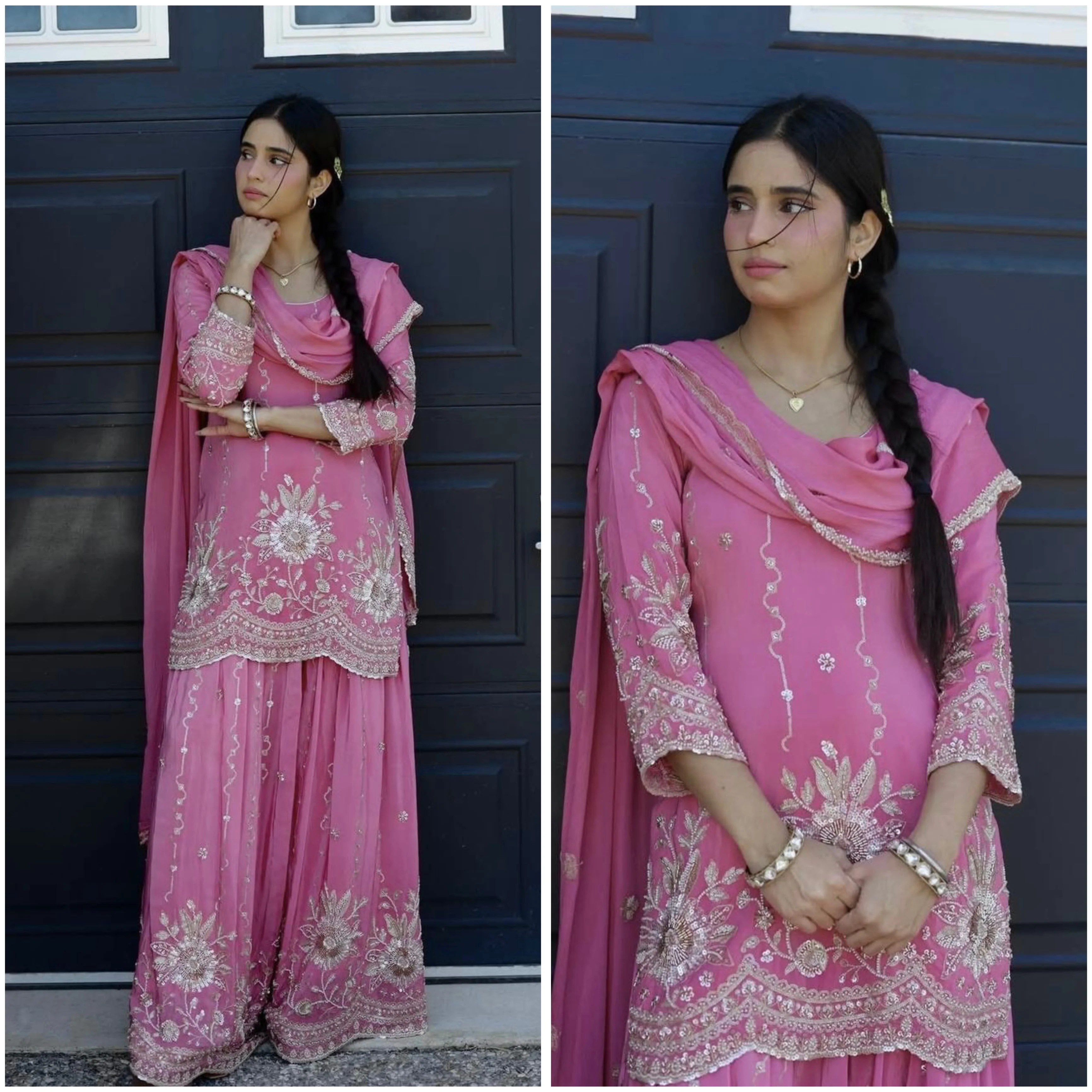 Heavy Star Georgette Silk Kurti Palazzo & Dupatta Set