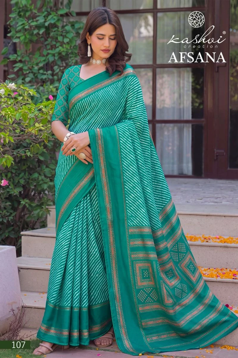 Kashvi Afsana Vol 1 Dull Moss Lehariya Printed Saree Collection