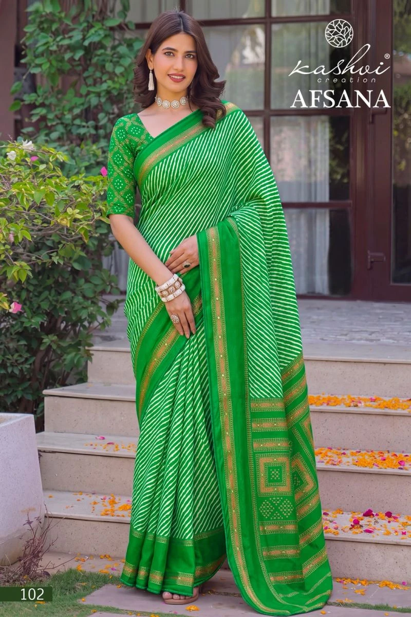 Kashvi Afsana Vol 1 Dull Moss Lehariya Printed Saree Collection