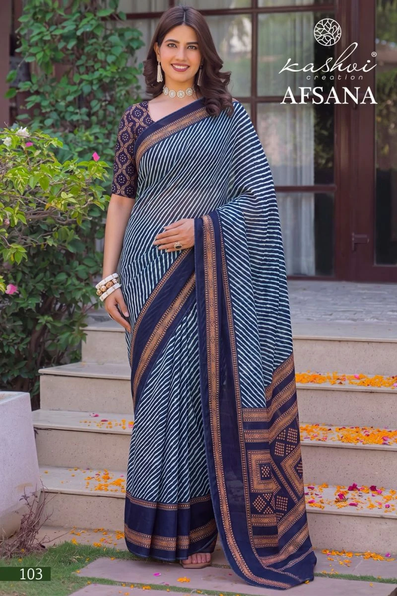 Kashvi Afsana Vol 1 Dull Moss Lehariya Printed Saree Collection
