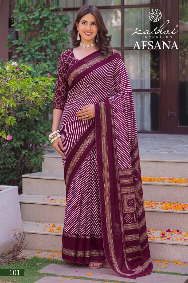 Kashvi Afsana Vol 1 Dull Moss Lehariya Printed Saree Collection