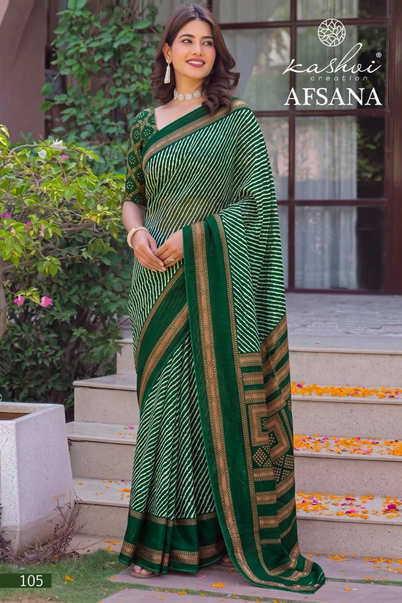 Kashvi Afsana Vol 1 Dull Moss Lehariya Printed Saree Collection